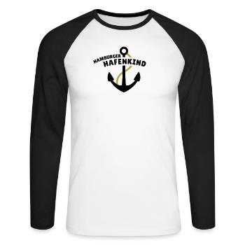 Hamburger Hafenkind - Unisex Baseballshirt langarm - Weiß/Schwarz - Vorne - Nik (191cm)