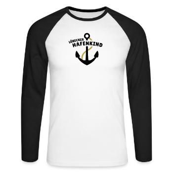 Lübecker Hafenkind - Unisex Baseballshirt langarm - Weiß/Schwarz - Vorne - Nik (191cm)