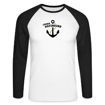 Föhrer Hafenkind - Unisex Baseballshirt langarm - Weiß/Schwarz - Vorne - Nik (191cm)