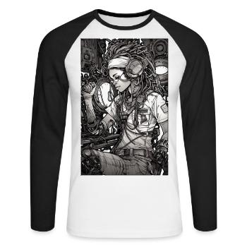Tech girl, black and white, , Digital - T-shirt baseball manches longues Homme - blanc/noir - Devant - Nik (191cm)