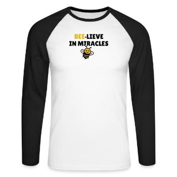 Bee-lieve in miracles - Unisex Long Sleeve Baseball T-Shirt - white/black - Front - Nik (191cm)