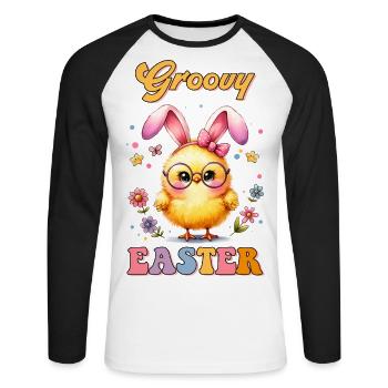 Groovy Easter - Unisex Baseballshirt langarm - Weiß/Schwarz - Vorne - Nik (191cm)