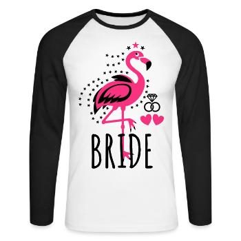 105 JGA BRIDE Flamingo Stars Hearts diamond rings - Unisex Baseballshirt langarm - Weiß/Schwarz - Vorne - Nik (191cm)