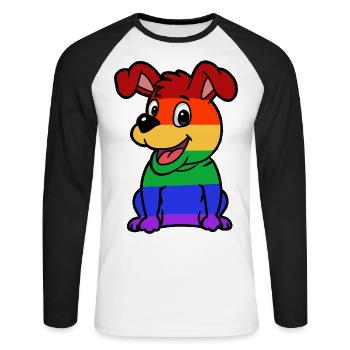 Süßer LGBT Hund Regenbogenfahne Homosexuell Gay - Unisex Baseballshirt langarm - Weiß/Schwarz - Vorne - Nik (191cm)