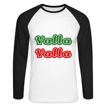 Yalla Yalla - Unisex Baseballshirt langarm - Weiß/Schwarz - Vorne - Nik (191cm)