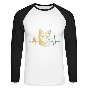Battement de cœur Chat ECG Pouls Chat Amour - T-shirt baseball manches longues Homme - blanc/noir - Devant - Nik (191cm)