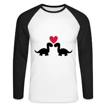 Zwei Brontosaurier und ein Herz - Unisex Baseballshirt langarm - Weiß/Schwarz - Vorne - Nik (191cm)