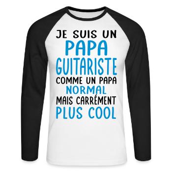 Papa guitariste comme papa normal plus cool - T-shirt baseball manches longues Homme - blanc/noir - Devant - Nik (191cm)