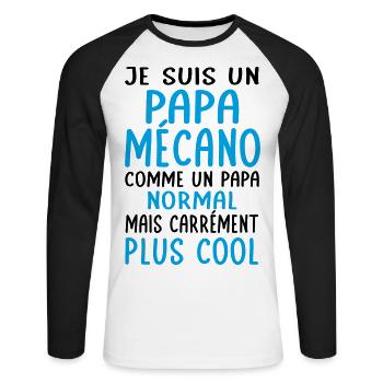 Papa mécano comme papa normal plus cool - T-shirt baseball manches longues Homme - blanc/noir - Devant - Nik (191cm)