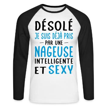 Désolé déjà pris par une nageuse sexy - T-shirt baseball manches longues Homme - blanc/noir - Devant - Nik (191cm)