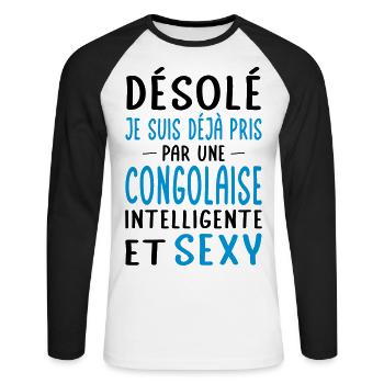Désolé déjà pris par une Congolaise sexy - T-shirt baseball manches longues Homme - blanc/noir - Devant - Nik (191cm)