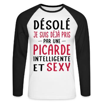 Désolé déjà pris par une Picarde sexy - T-shirt baseball manches longues Homme - blanc/noir - Devant - Nik (191cm)