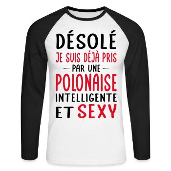 Désolé déjà pris par une Polonaise sexy - T-shirt baseball manches longues Homme - blanc/noir - Devant - Nik (191cm)