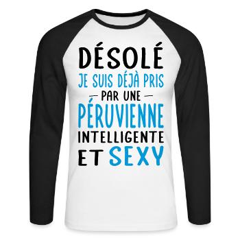 Désolé déjà pris par une Péruvienne sexy - T-shirt baseball manches longues Homme - blanc/noir - Devant - Nik (191cm)
