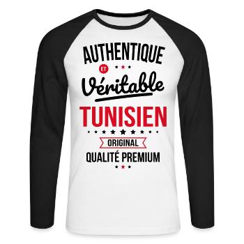 Authentique et véritable Tunisien - Original - T-shirt baseball manches longues Homme - blanc/noir - Devant - Nik (191cm)