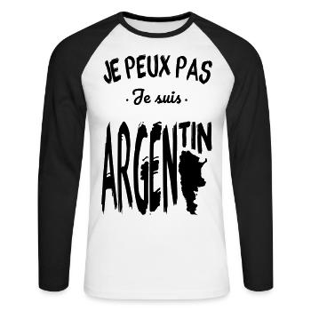 Je peux pas je suis Argentin - T-shirt baseball manches longues Homme - blanc/noir - Devant - Nik (191cm)