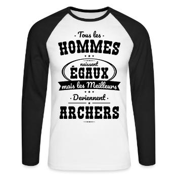 Hommes naissent égaux meilleurs deviennent archers - T-shirt baseball manches longues Homme - blanc/noir - Devant - Nik (191cm)
