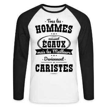 Hommes égaux les meilleurs deviennent caristes - T-shirt baseball manches longues Homme - blanc/noir - Devant - Nik (191cm)