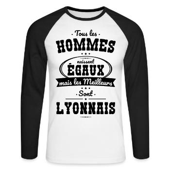 Hommes égaux les meilleurs sont Lyonnais - T-shirt baseball manches longues Homme - blanc/noir - Devant - Nik (191cm)