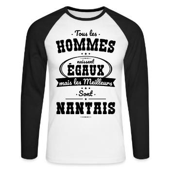 Hommes égaux les meilleurs sont Nantais - T-shirt baseball manches longues Homme - blanc/noir - Devant - Nik (191cm)