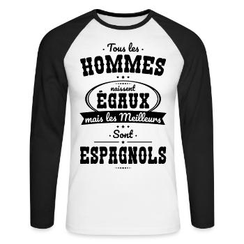 Hommes égaux les meilleurs sont Espagnols - T-shirt baseball manches longues Homme - blanc/noir - Devant - Nik (191cm)