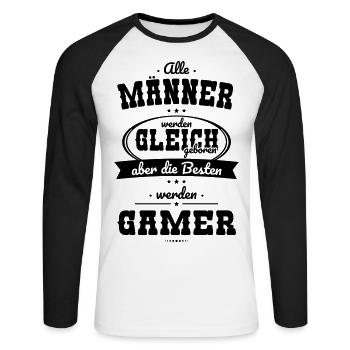 Alle Männer gleich Besten werden Gamer - Unisex Baseballshirt langarm - Weiß/Schwarz - Vorne - Nik (191cm)