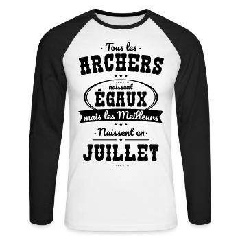 Archers égaux meilleurs naissent en Juillet - T-shirt baseball manches longues Homme - blanc/noir - Devant - Nik (191cm)