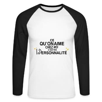 Accessoires humour personnalité - T-shirt baseball manches longues Homme - blanc/noir - Devant - Nik (191cm)