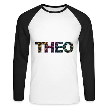 Theo - Beautiful boy name with cool dinosaurs - Unisex Long Sleeve Baseball T-Shirt - white/black - Front - Nik (191cm)