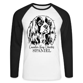 CAVALIER KING CHARLES SPANIEL Chien portrait chiens - T-shirt baseball manches longues Homme - blanc/noir - Devant - Nik (191cm)