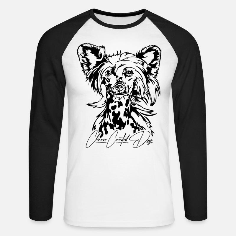 CANE CRESTATO CINESE senza pelo Hunde Hund Wilsigns - Maglia da baseball a manica lunga da uomo - bianco/nero