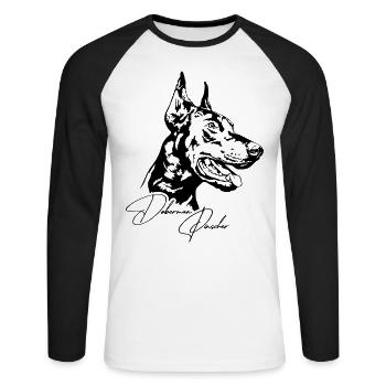 Doberman Pinscher Chien Portrait Chiens Wilsigns - T-shirt baseball manches longues Homme - blanc/noir - Devant - Nik (191cm)