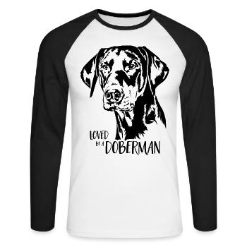 Loved by a Doberman Dog Saying Doberman Wilsigns - Unisex Long Sleeve Baseball T-Shirt - white/black - Front - Nik (191cm)