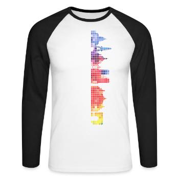 Paris France City Skyline Pixel Colorful - Unisex Long Sleeve Baseball T-Shirt - white/black - Front - Nik (191cm)