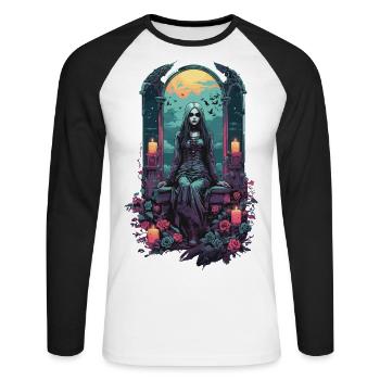 Occulte gothique sorcière magique sombre Halloween - T-shirt baseball manches longues Homme - blanc/noir - Devant - Nik (191cm)