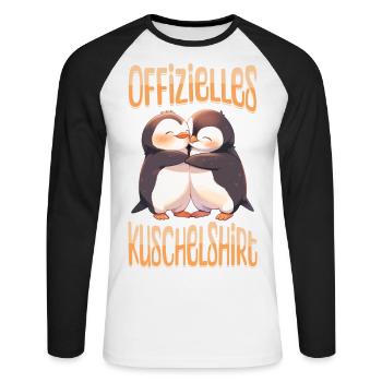 Chemise Officielle Câlin Pingouins Amour Coeur Mignon - T-shirt baseball manches longues Homme - blanc/noir - Devant - Nik (191cm)