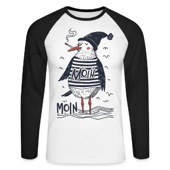 Moin Seagull Sailor Captain Sailor North Sea Baltic Sea - Unisex Long Sleeve Baseball T-Shirt - white/black - Front - Nik (191cm)