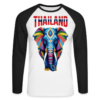 Éléphant abstrait coloré de Thaïlande - T-shirt baseball manches longues Homme - blanc/noir - Devant - Nik (191cm)