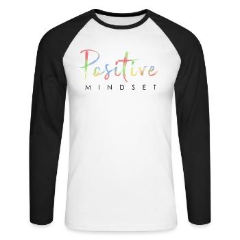 État d’ positif - Restez positif - T-shirt baseball manches longues Homme - blanc/noir - Devant - Nik (191cm)