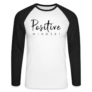 État d’ positif - Restez positif - T-shirt baseball manches longues Homme - blanc/noir - Devant - Nik (191cm)