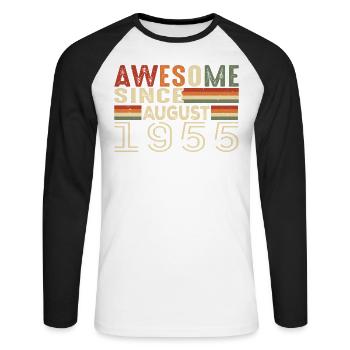 Août 1955 Vintage Cadeau d’Anniversaire 69 Ans - T-shirt baseball manches longues Homme - blanc/noir - Devant - Nik (191cm)