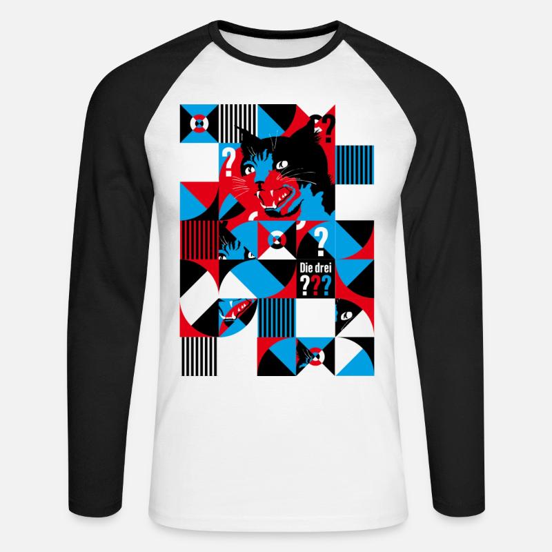 Die Drei ??? Abstraktes Katzen-Design - Unisex Baseballshirt langarm - Weiß/Schwarz