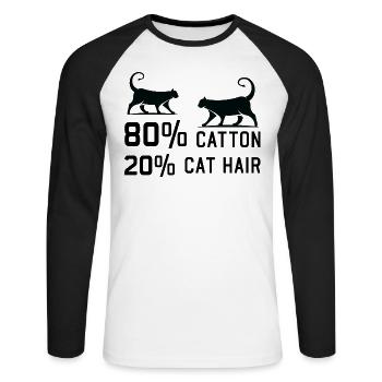 80% Cotton 20% Cat Hair funny Cats Sayings - Unisex Baseballshirt langarm - Weiß/Schwarz - Vorne - Nik (191cm)