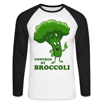 Powered by Broccoli - Légumes, végétarien, végétalien - T-shirt baseball manches longues Homme - blanc/noir - Devant - Nik (191cm)
