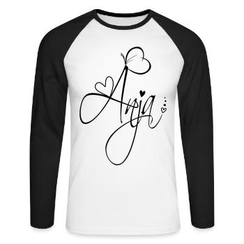 Anja Nom Prénom Fille Calligraphie Décor - T-shirt baseball manches longues Homme - blanc/noir - Devant - Nik (191cm)