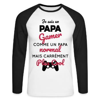 Gamer - papa gamer carrément plus cool - T-shirt baseball manches longues Homme - blanc/noir - Devant - Nik (191cm)