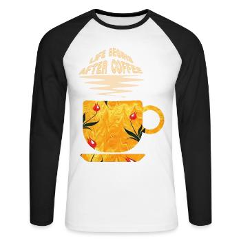 life begins after coffee e 271 - Unisex Long Sleeve Baseball T-Shirt - white/black - Front - Nik (191cm)