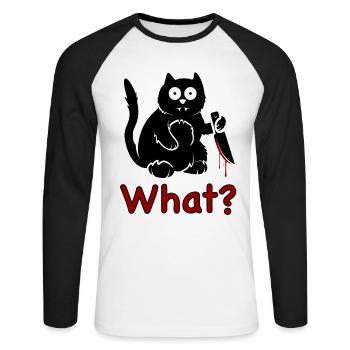 cat what? - Unisex Baseballshirt langarm - Weiß/Schwarz - Vorne - Nik (191cm)