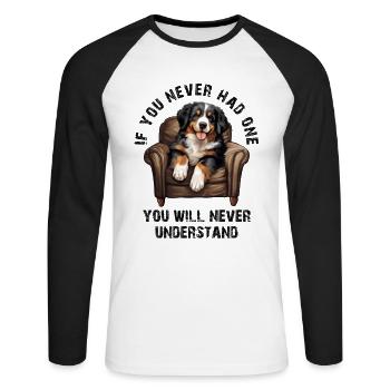 Bouvier bernois - T-shirt baseball manches longues Homme - blanc/noir - Devant - Nik (191cm)