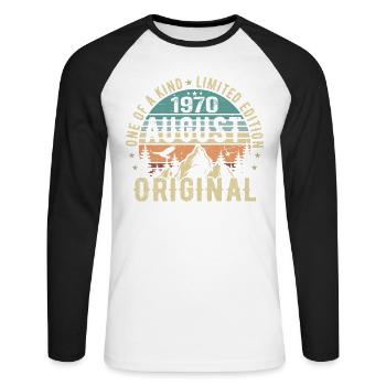 Août 1970 - Né en Août 1970 - Anniversaire - T-shirt baseball manches longues Homme - blanc/noir - Devant - Nik (191cm)